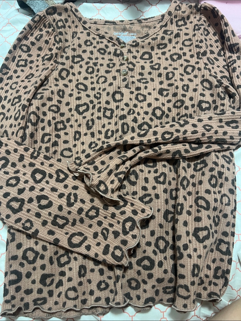 Cat & Jack Brown and Black Leopard Waffle Henley